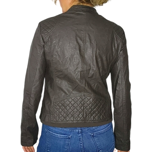 Cavalini Brown Vegan Leather Zip Jacket Size Large - Picture 2 of 6